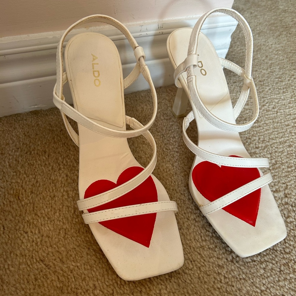 ALDO Women's White and Red Heart Sandals